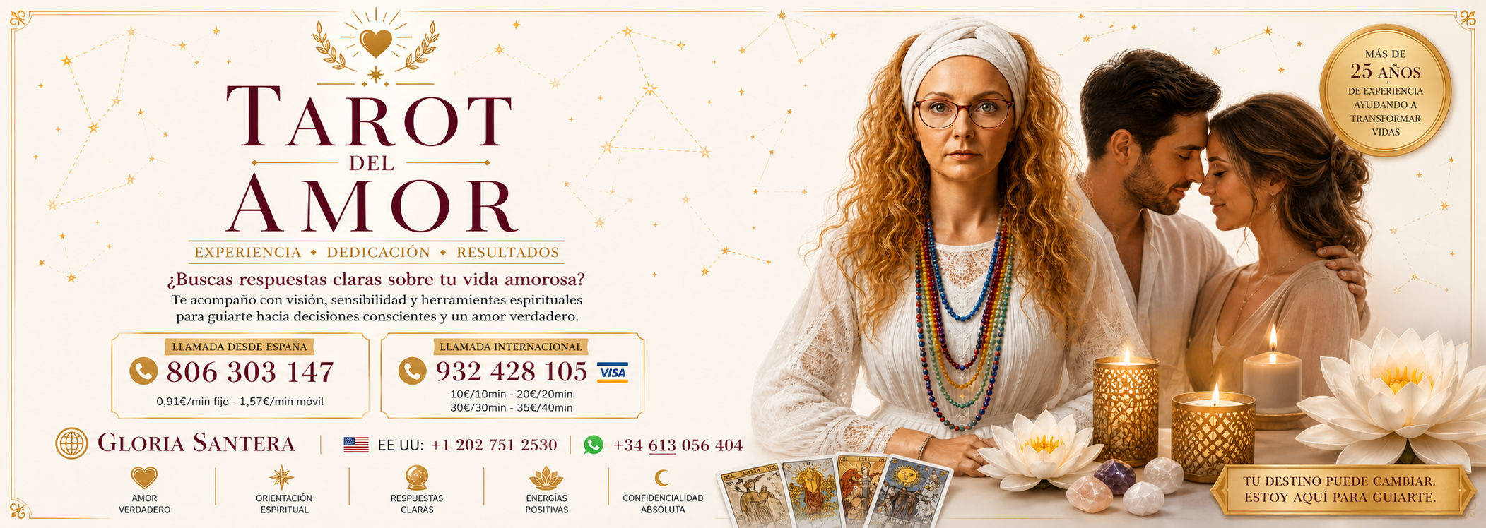 Gloria Santera, Tarot del Amor — 806 303 147 · 932 424 105 · WhatsApp +34 613 056 404